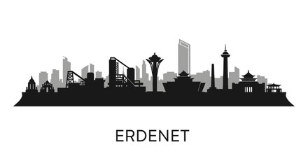 Obraz premium Erdenet city skyline silhouette with Mongolia.
