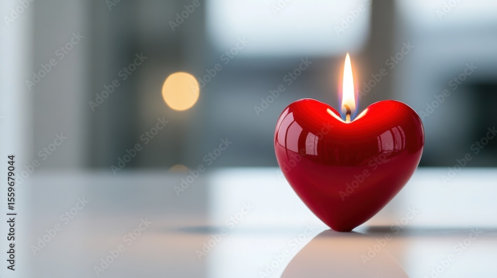 Aufkleber a heart-shaped candle emits a warm glow while resting on a clean tabletop. the inviting light create