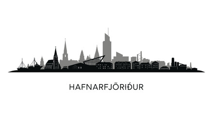 Obraz premium Hafnarfjordur Iceland Skyline Silhouette Vector.