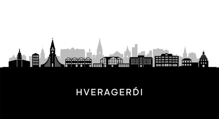 Obraz premium Hveragerdi Iceland Skyline Black Silhouette.