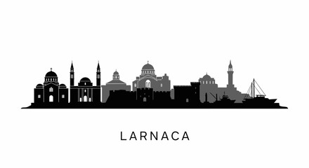Obraz premium Larnaca with Cyprus Skyline, and Black Silhouette.