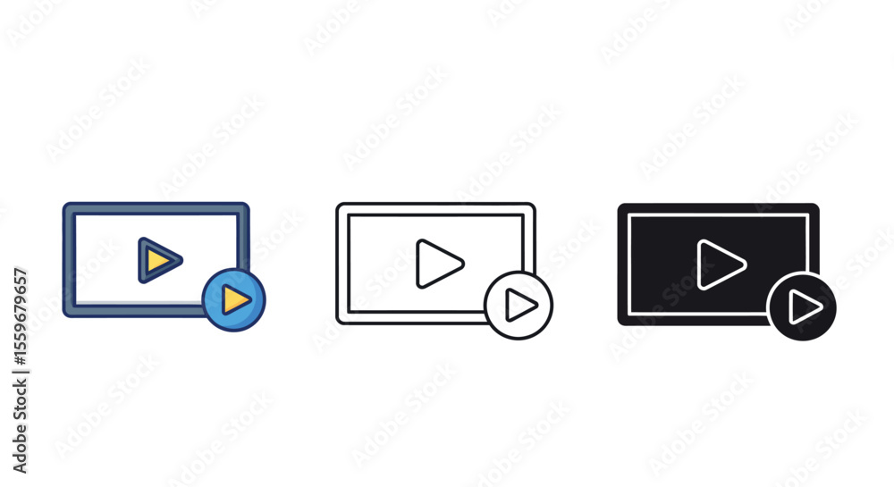 Poster multimedia play button vector illustration: design for digital interfaces in flat style