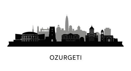 Ozurgeti skyline silhouette with Georgia, black, and white.