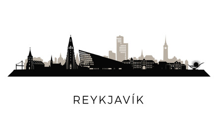 Reykjavik Iceland Skyline Silhouette Vector.