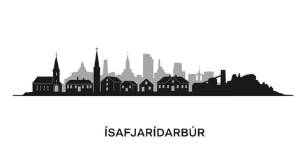 Naklejka premium safjrur Skyline Silhouette with Iceland, and Cityscape.