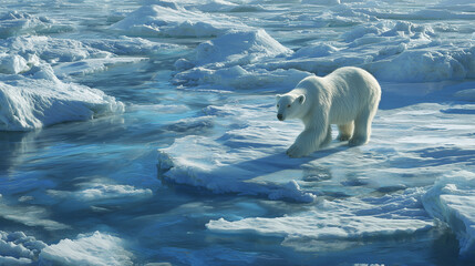 Polar Bear on Melting Ice Sheet 