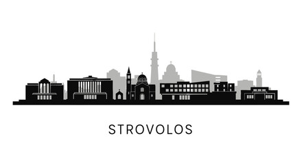 Fototapeta premium Strovolos Cyprus Skyline Black Silhouette with Cityscape.