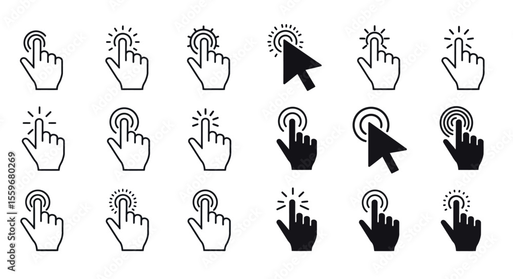 Poster collection of hand gesture icons vector illustration for digital interfaces in minimal line style