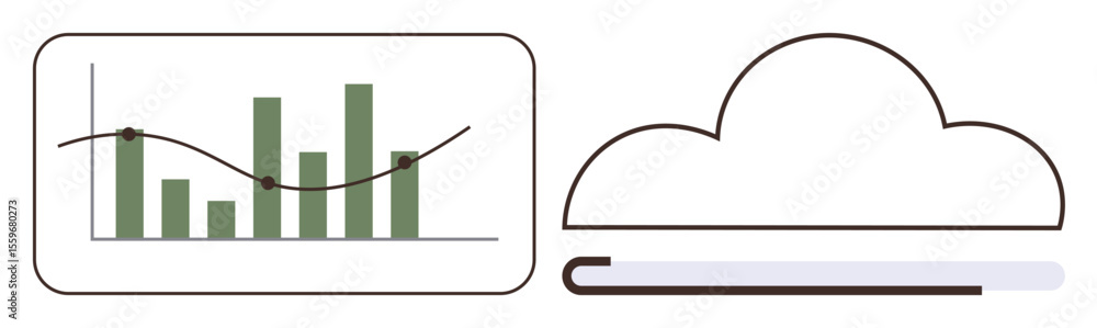 Poster bar chart with trendline alongside cloud symbol representing data storage and analysis. ideal for an