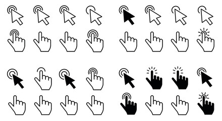 Cursor and pointer click icons vector illustration for digital interface design in minimal flat style