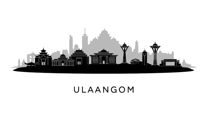 Ulaangom Skyline City Silhouette Mongolia.