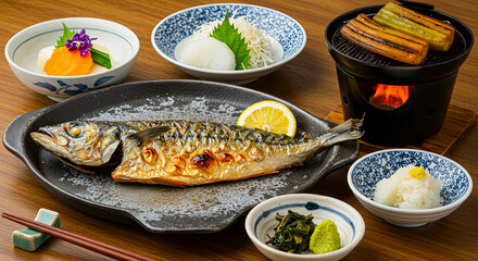 日本の焼き魚定食