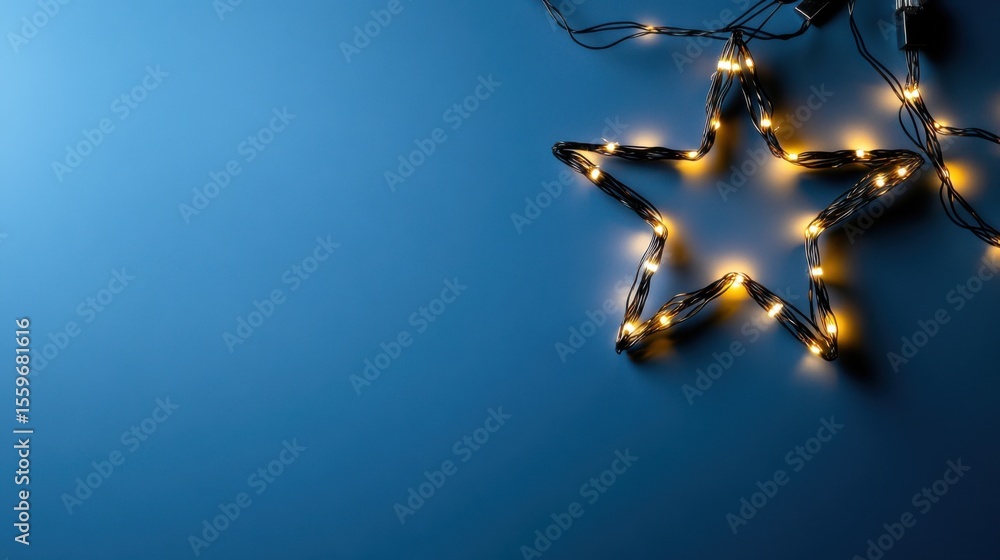 Poster a star shape made of string lights rests on a smooth blue surface, creating a cozy atmosphere perfec