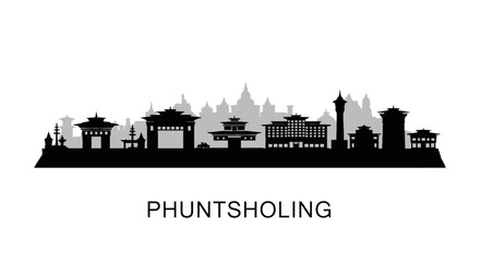 Naklejka premium Phuntsholing Bhutan Skyline Black Silhouette.