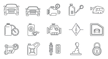Automotive maintenance icons vector illustration in line style for design use