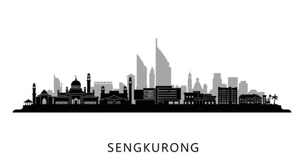 Naklejka premium Sengkurong Skyline with Brunei Urban Landscape Vector.