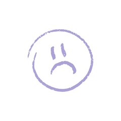 Sad face emoticon hand drawn on white background. Sad emoticon scribble crayon doodle