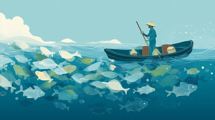 Fototapeta premium Sustainable Fishing in Clean Ocean