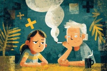 Illustration of a children don't like it when adults smoke , Generative AI