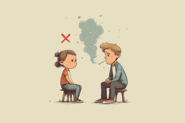 Illustration of a children don't like it when adults smoke , Generative AI