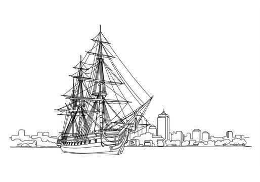 USS Constitution in Boston one line drawing