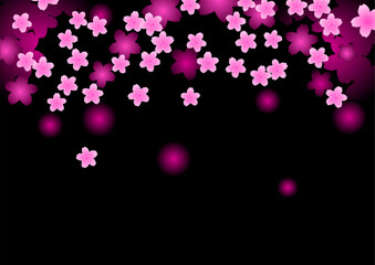 夜桜のベクター背景イラスト 黒 Night cherry blossom vector background illustration black