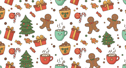 Christmas holiday vector illustration: festive seamless pattern design for cards, wrapping