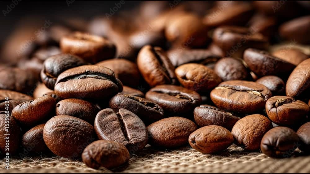 Poster Exploring the Rich Texture and Deep Flavors of Freshly Roasted Coffee Beans in a Warm, Inviting Setting