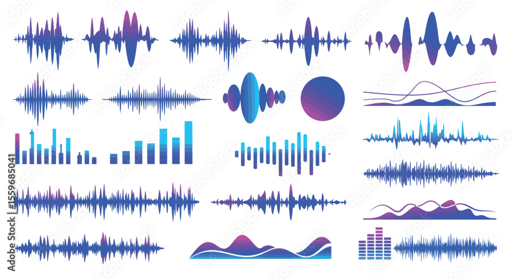 Poster sound wave patterns vector illustration for music design in modern gradient style