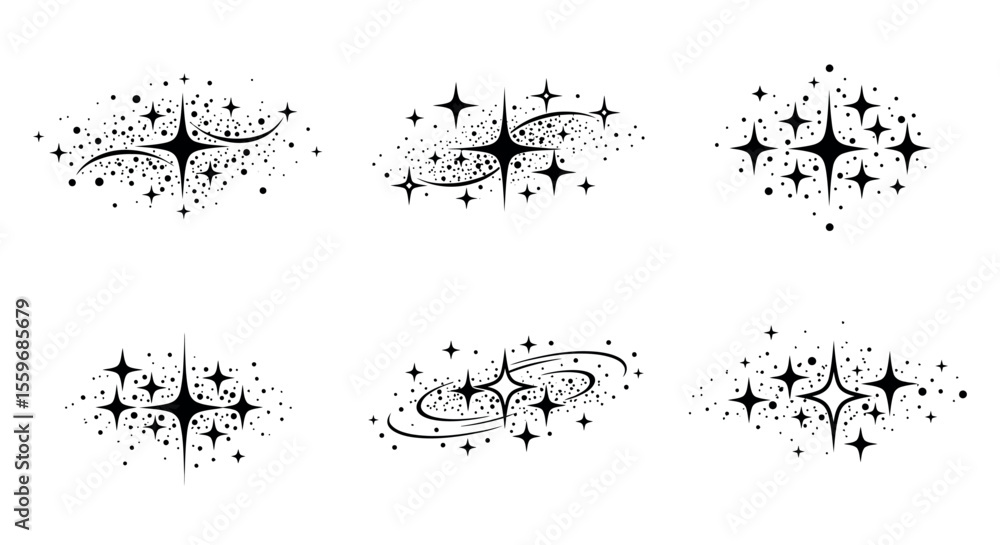 Poster cosmic starburst patterns in black and white vector illustration for design projects