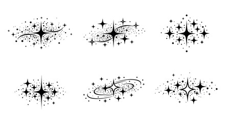 Cosmic starburst patterns in black and white vector illustration for design projects