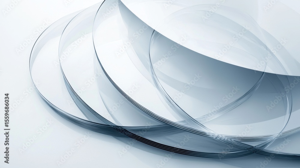 Poster curved transparent sheets overlapping on soft blue background