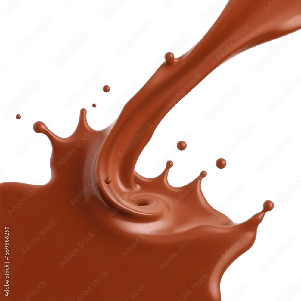 Poster chocolate liquid pouring and splashing with droplets on a black background in a studio shot created 
