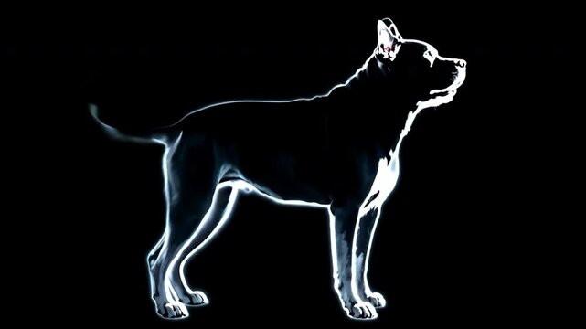 Black vector silhouette of a domestic dog, drawn as an illustration on a black background
