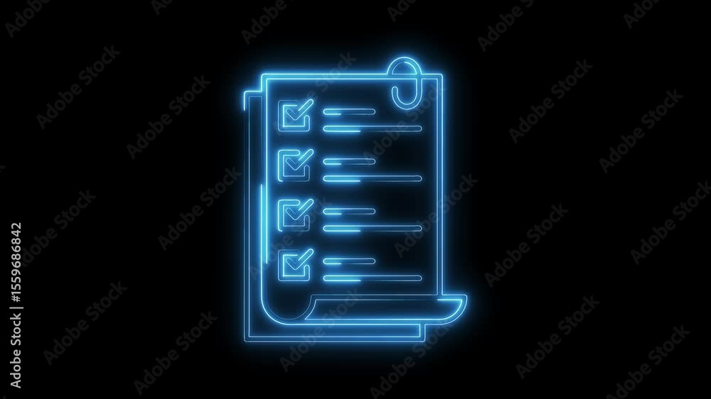 Poster checklist glowing neon style on black background task management efficiency and productivity