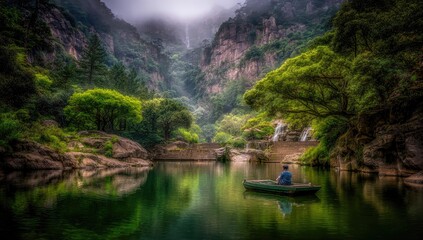 Serene mountain lake scene