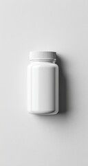 A plain white plastic pill bottle with a screw-on cap sits on a white background, subtly shadowed