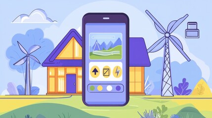 Fototapeta premium Smartphone App for Sustainable Living with Renewable Energy Features