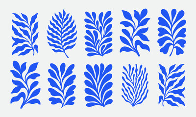 Matisse Inspired Blue Botanical Leaf Silhouettes Modern Abstract Collection