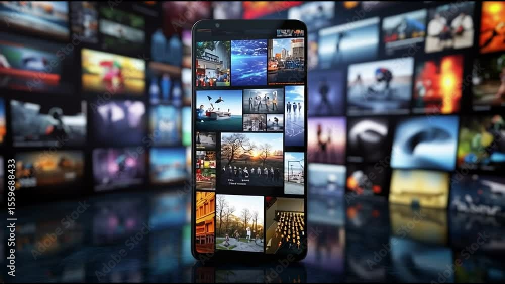 Aufkleber Exploring the Vibrant World of Digital Content Through a Smartphone Display Filled With Captivating Visuals