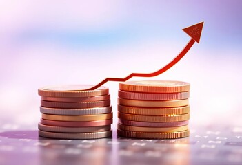 Growing coin stack with upward arrow, business growth concept,  return,  vector