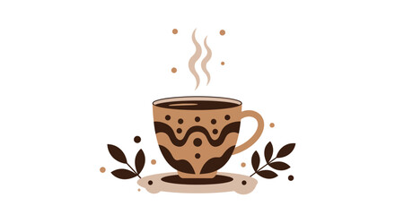 Flat style vector illustration of coffee cup with decorative leaves - design for print and posters