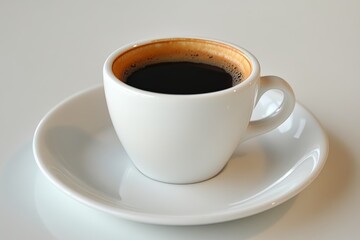 Obraz premium Aromatic Espresso Coffee in White Cup and Saucer on Table