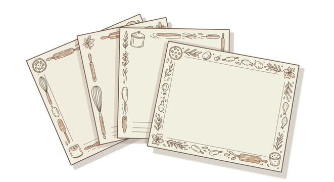 Rustic kitchen utensils and ingredients vector illustration for recipe card design in hand drawn style