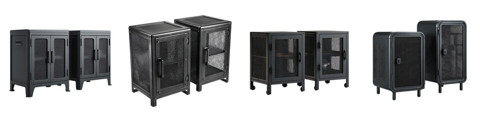 Metal Cabinets: Industrial Style Storage Units on White Background