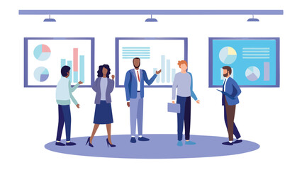 Business team presentation with charts and graphs in a modern office environment setting for discussion