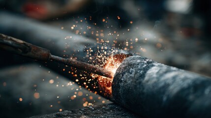 Sparks Flying from Metal Rod in Blacksmith Workshop Environment