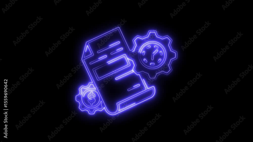 Poster neon style illustration of business process management workflow automation and time management on bl