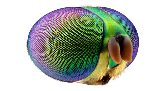 Close-up of insect compound eye, cropped spherical shape, ultra macro cutout for science stock