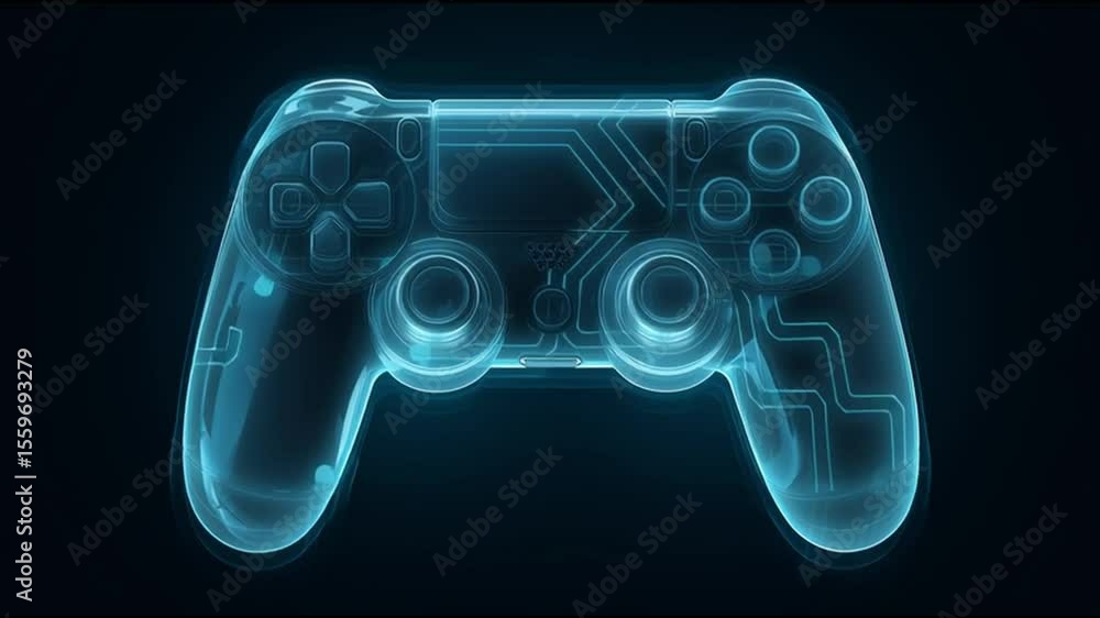Aufkleber showcasing a transparent gaming controller design with blue highlights and intricate details